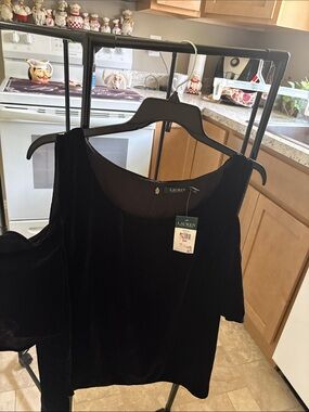 Lauren Ralph Lauren Black Velvet Cold-Shoulder Blouse